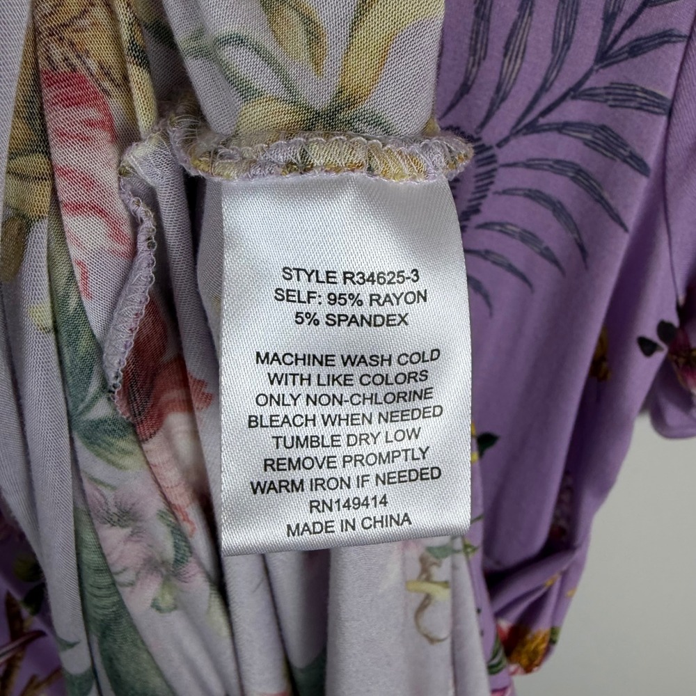 Johnny Was Janie Favorite Side Tie Knit Dress Medium Purple Floral Bird Stretch - Picture 8 of 13